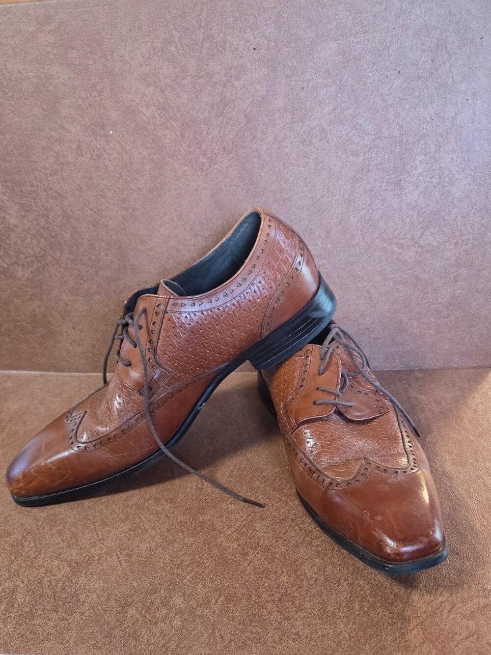 Stacy Adams Men's 25010-211 Cognac Brown Wingtip Leather Shoe Men's 10.5 W